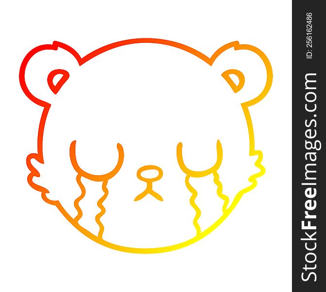 warm gradient line drawing of a cute cartoon teddy bear face crying