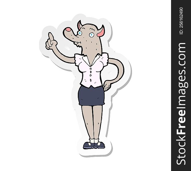 sticker of a cartoon werewolf woman with idea
