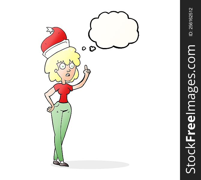 Thought Bubble Cartoon Woman Wearing Santa Hat