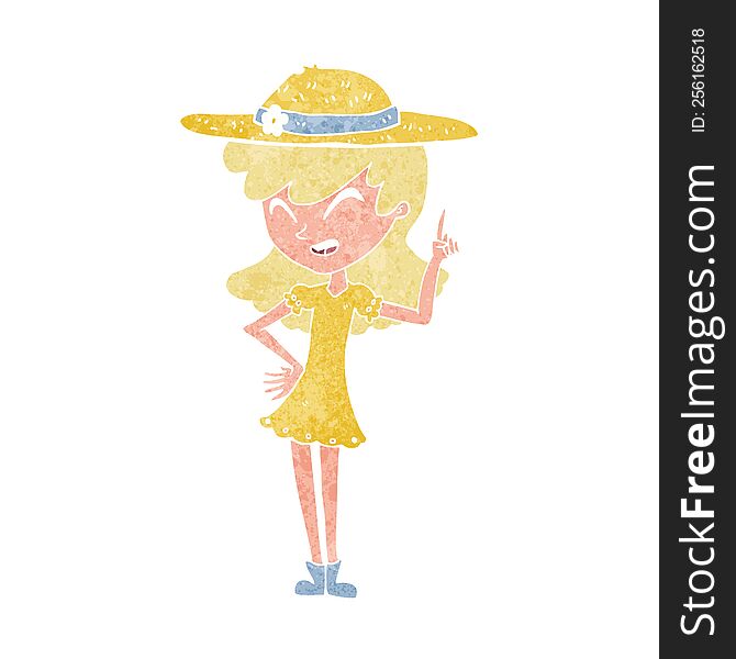 cartoon woman wearing summer hat