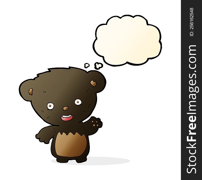 Cartoon Black Bearcub Waving With Thought Bubble