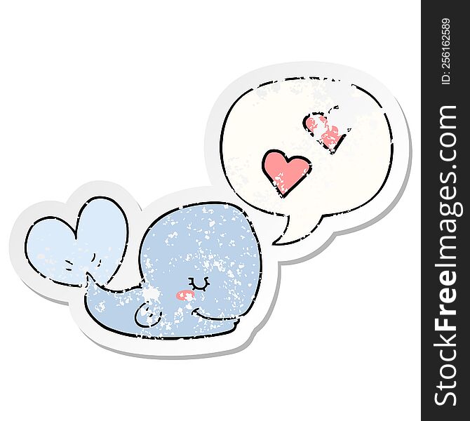 Cartoon Whale In Love And Speech Bubble Distressed Sticker