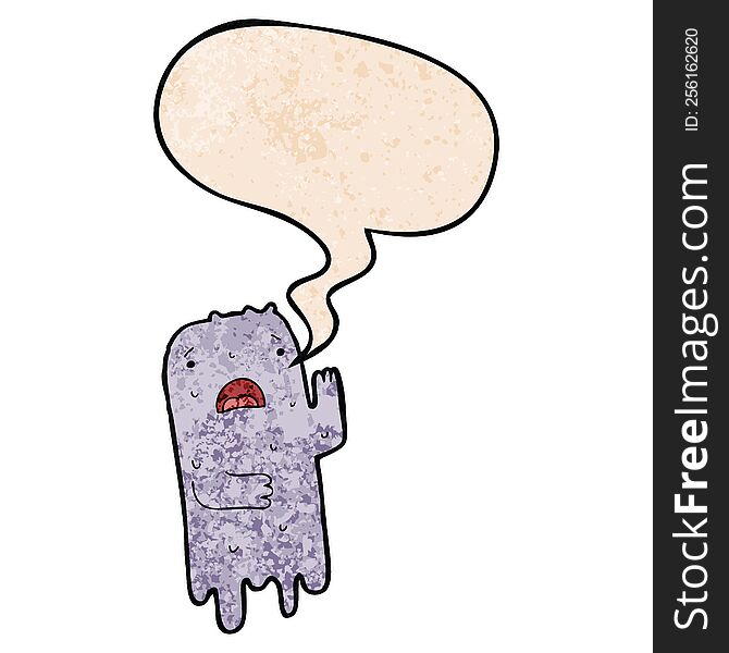Cartoon Ghost And Speech Bubble In Retro Texture Style