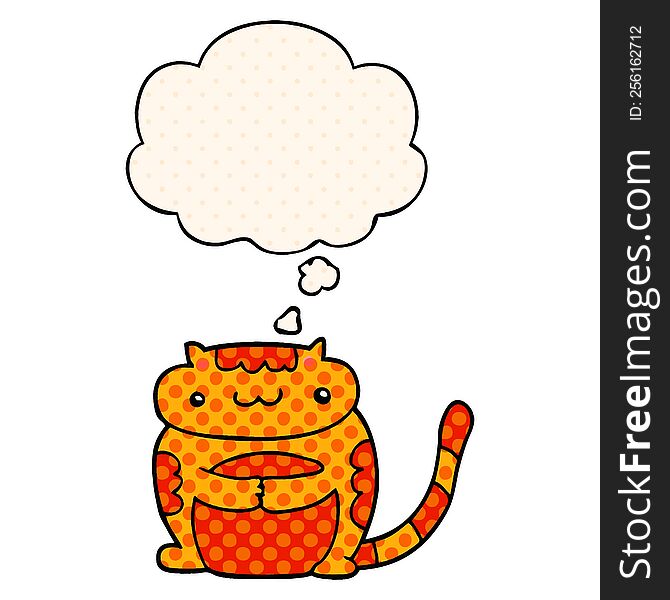 Cute Cartoon Cat And Thought Bubble In Comic Book Style