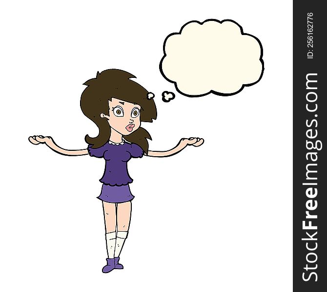 Cartoon Confused Pretty Girl With Thought Bubble