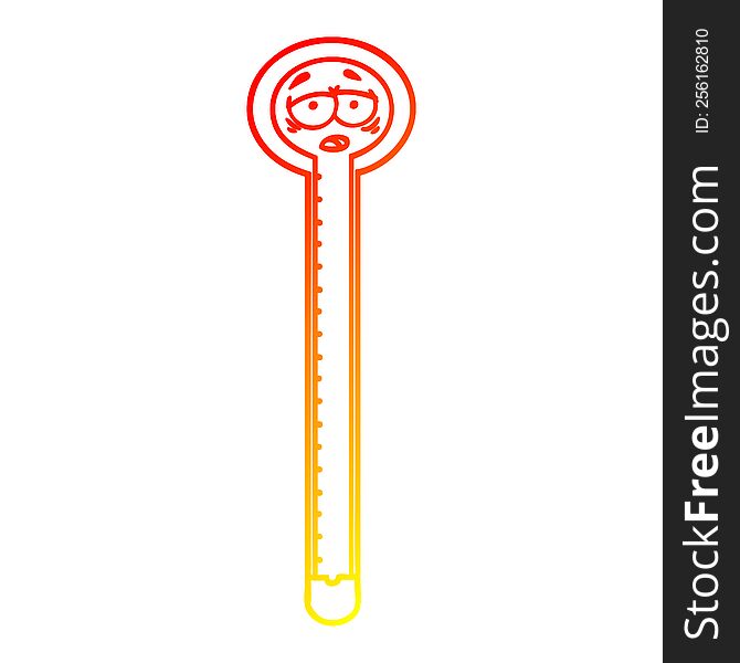 Warm Gradient Line Drawing Cartoon Thermometer