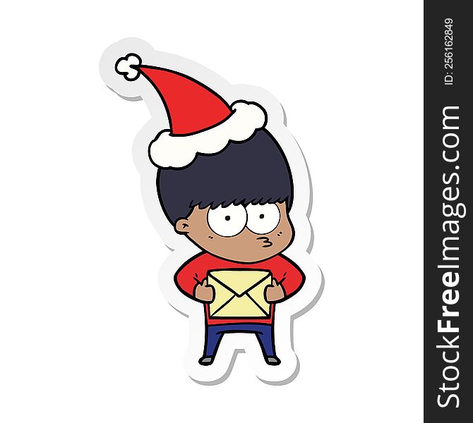 Nervous Sticker Cartoon Of A Boy Wearing Santa Hat