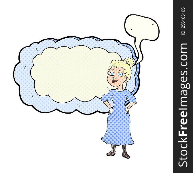freehand drawn comic book speech bubble cartoon victorian woman in dress
