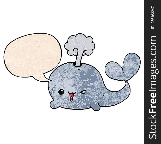 Cartoon Whale And Speech Bubble In Retro Texture Style