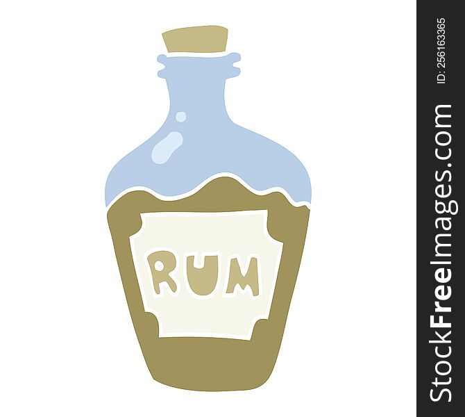 Flat Color Illustration Of A Cartoon Rum Bottle