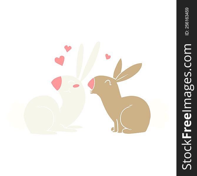 flat color style cartoon rabbits in love