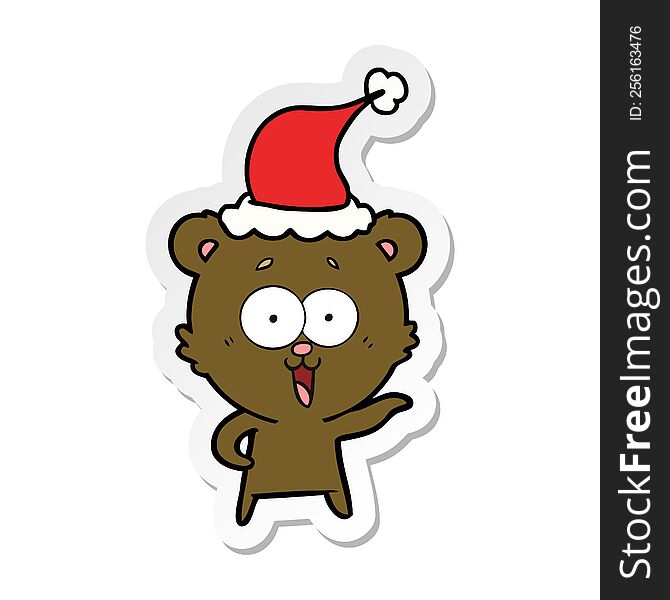 Laughing Teddy  Bear Sticker Cartoon Of A Wearing Santa Hat