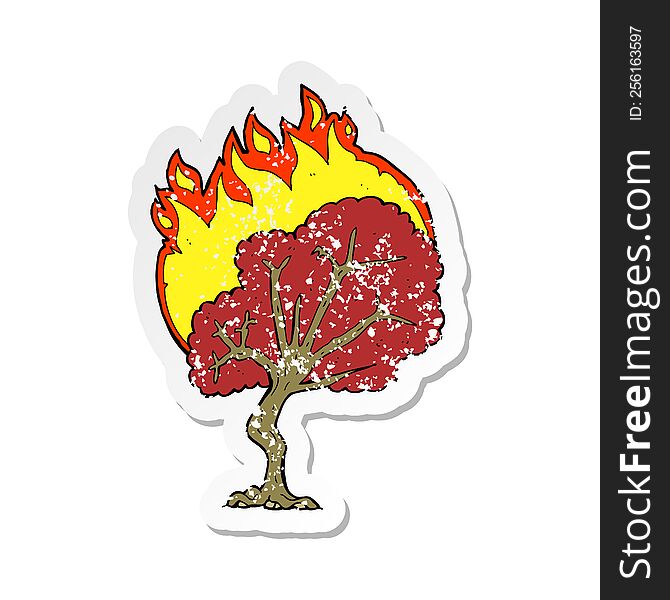 Retro Distressed Sticker Of A Cartoon Burning Tree