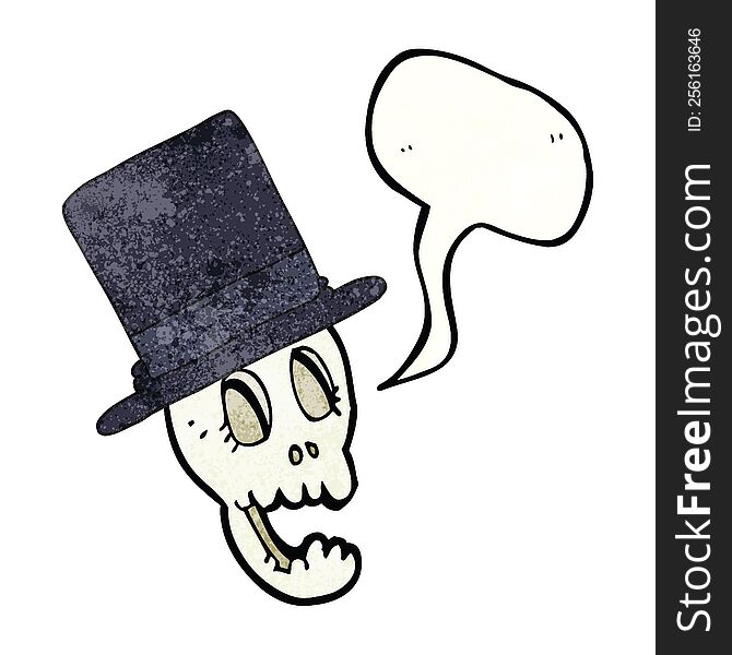 Speech Bubble Textured Cartoon Skull Wearing Top Hat