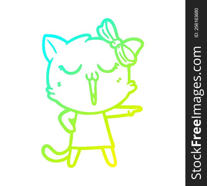 Cold Gradient Line Drawing Cartoon Cat