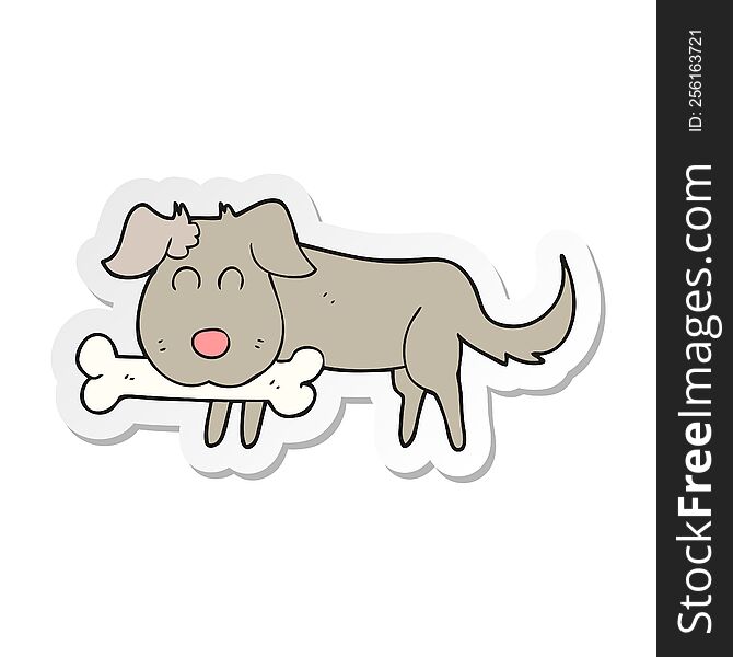 Sticker Of A Cartoon Dog With Bone