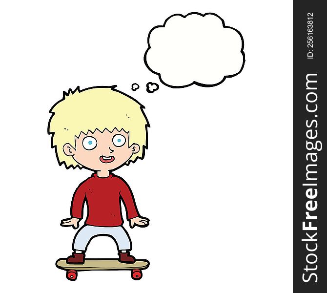 cartoon boy on skateboard with thought bubble