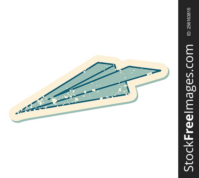 Distressed Sticker Tattoo Style Icon Of A Paper Aeroplane