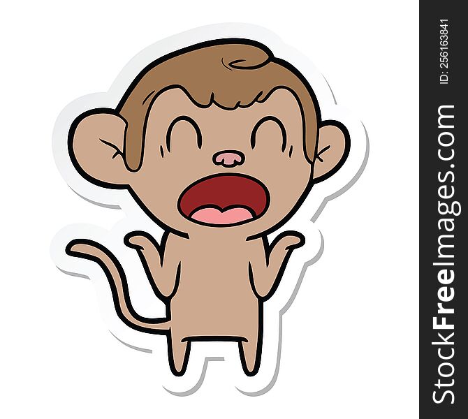 Sticker Of A Shouting Cartoon Monkey Shrugging Shoulders