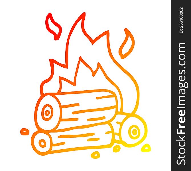 warm gradient line drawing cartoon burning logs