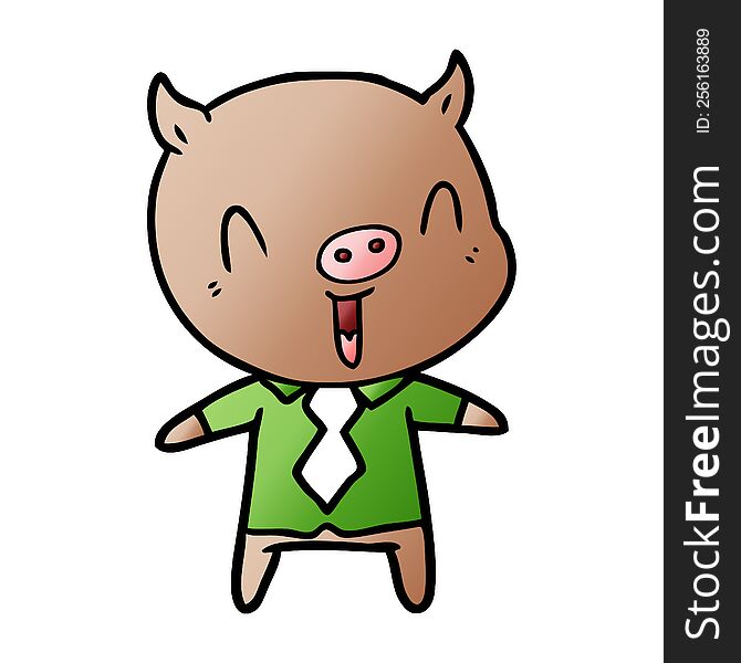 happy cartoon pig wearing shirt and tie. happy cartoon pig wearing shirt and tie