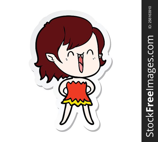 sticker of a cute cartoon happy vampire girl