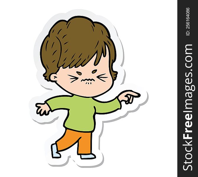 sticker of a cartoon frustrated woman