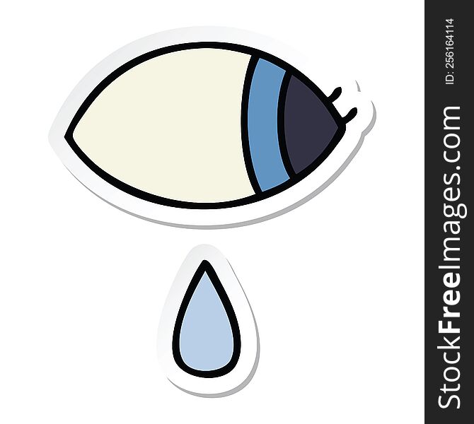 sticker of a cute cartoon crying eye looking to one side