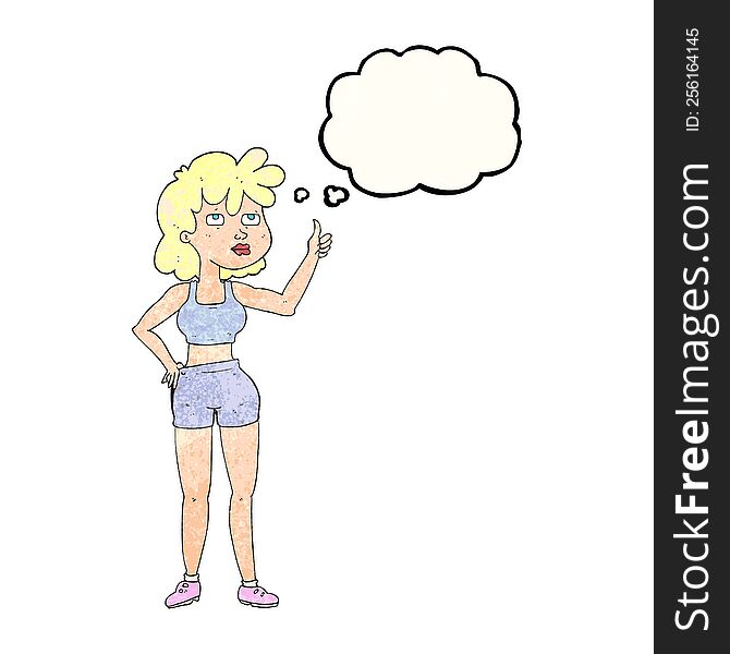 freehand drawn thought bubble textured cartoon gym woman