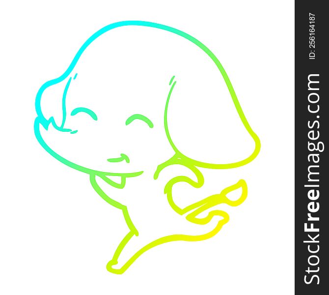 Cold Gradient Line Drawing Cute Cartoon Elephant Running