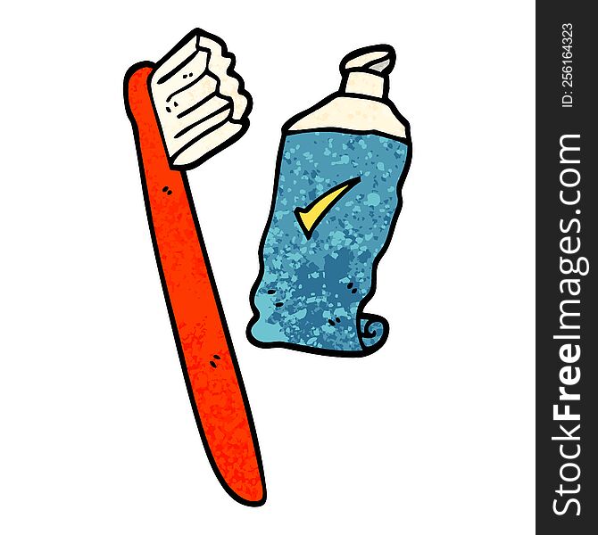 grunge textured illustration cartoon tooth brush and paste