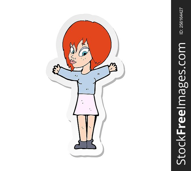 Sticker Of A Cartoon Woman With Open Arms