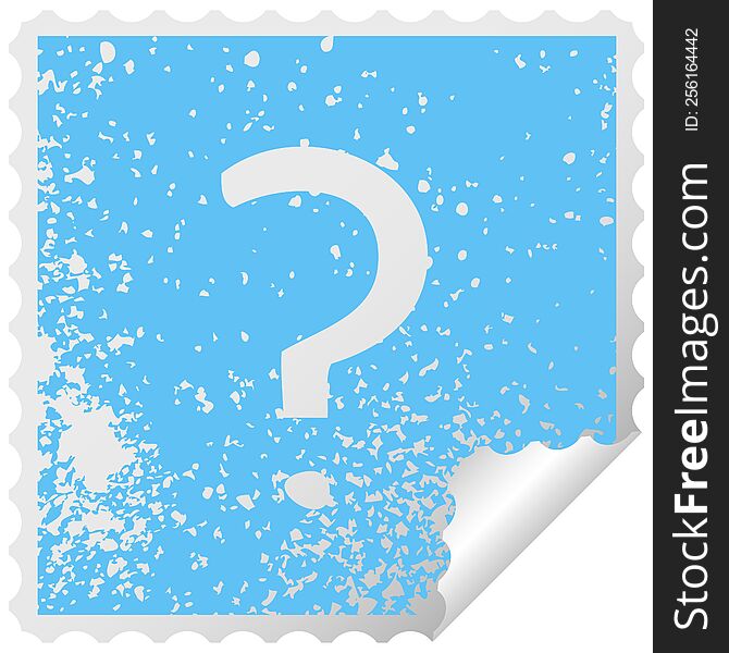 distressed square peeling sticker symbol of a question mark
