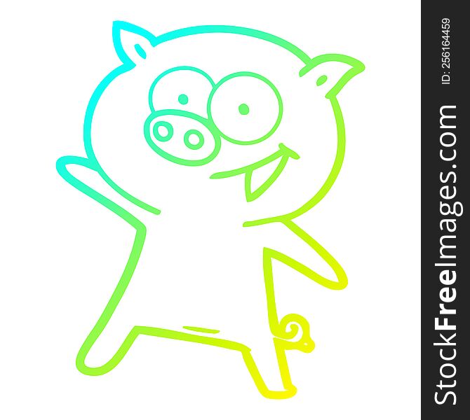 Cold Gradient Line Drawing Cheerful Dancing Pig Cartoon