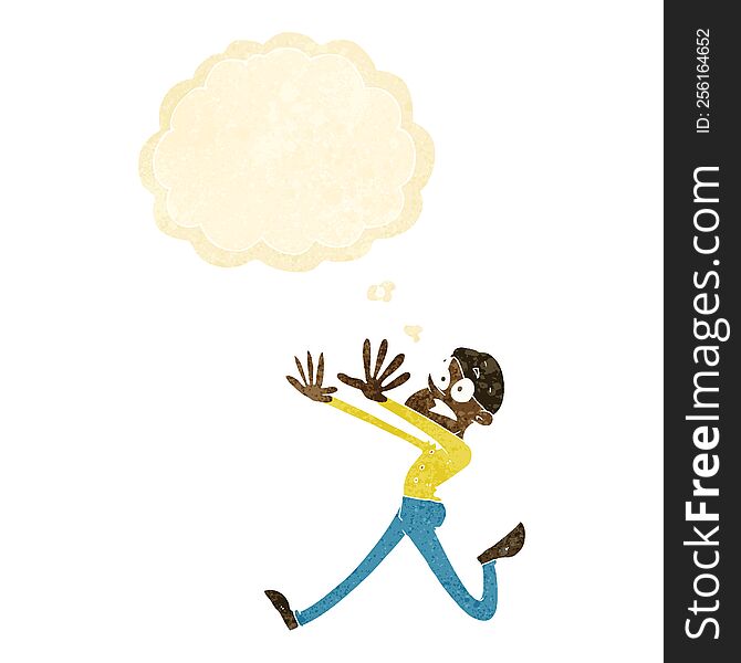 Cartoon Man Running Away With Thought Bubble