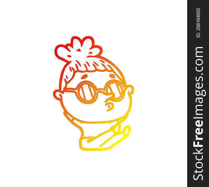 Warm Gradient Line Drawing Cartoon Woman Wearing Sunglasses