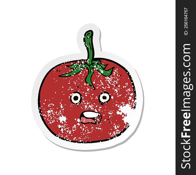 retro distressed sticker of a cartoon tomato