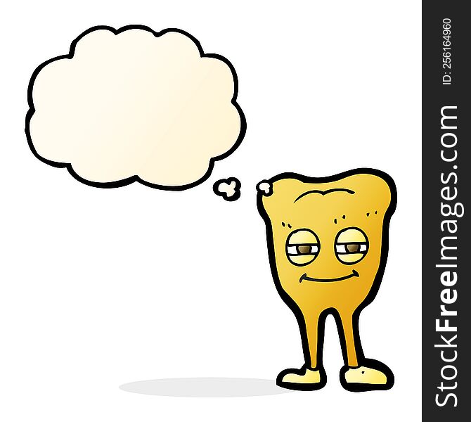 cartoon smiling tooth with thought bubble