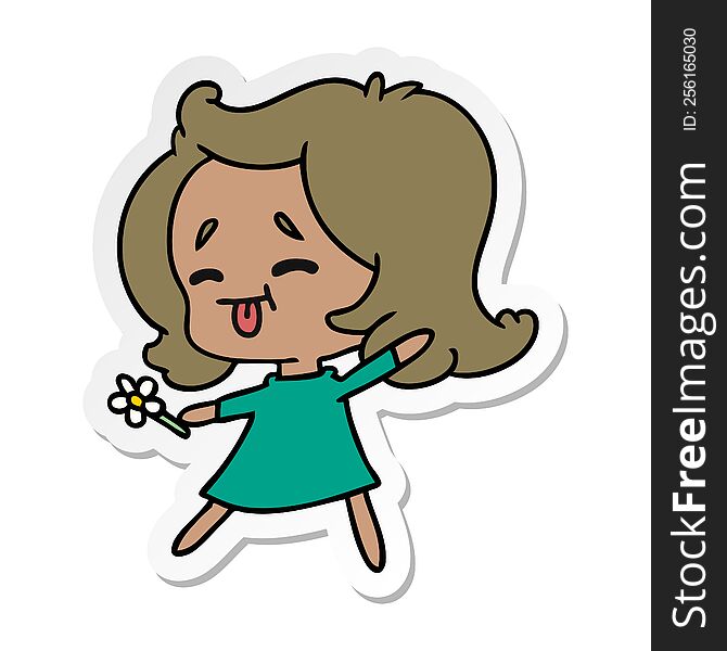 Sticker Cartoon Of Cute Kawaii Girl