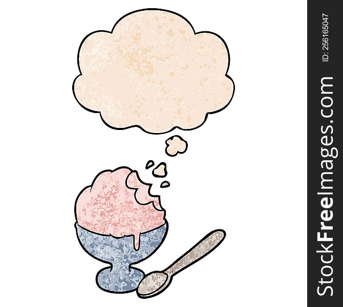 Cartoon Ice Cream Dessert And Thought Bubble In Grunge Texture Pattern Style