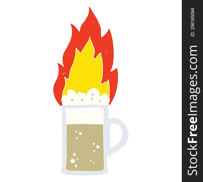 Flat Color Illustration Of A Cartoon Flaming Tankard Of Beer