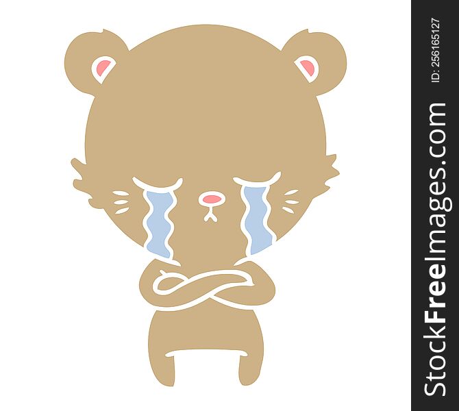 Crying Flat Color Style Cartoon Bear With Folded Arms