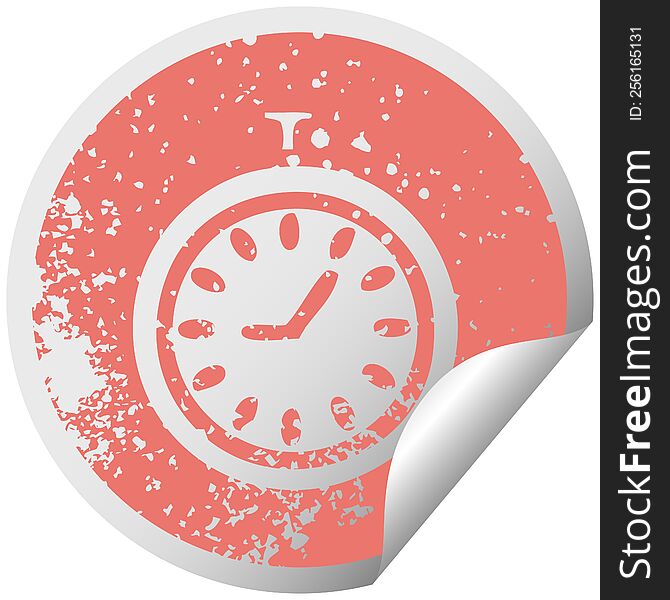 distressed circular peeling sticker symbol of a time stopper