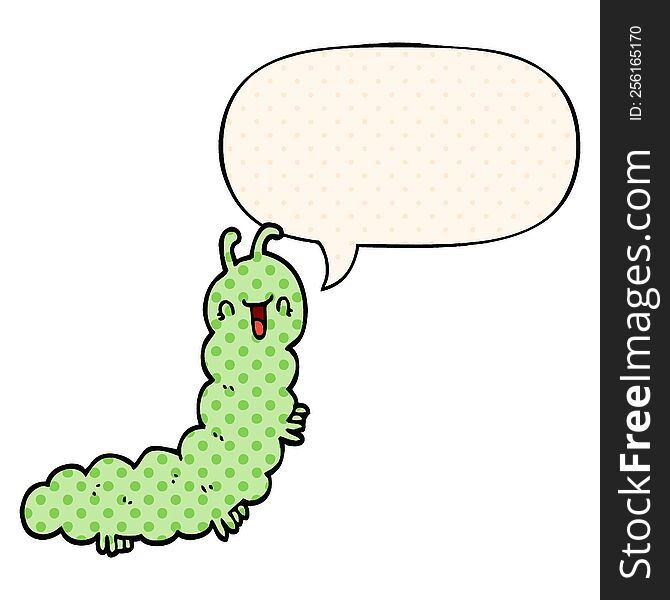 cartoon caterpillar and speech bubble in comic book style