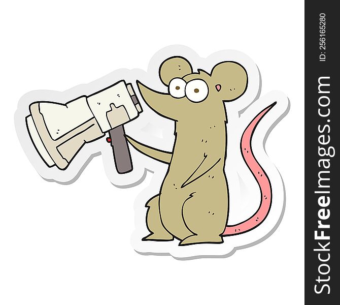 sticker of a cartoon mouse with megaphone