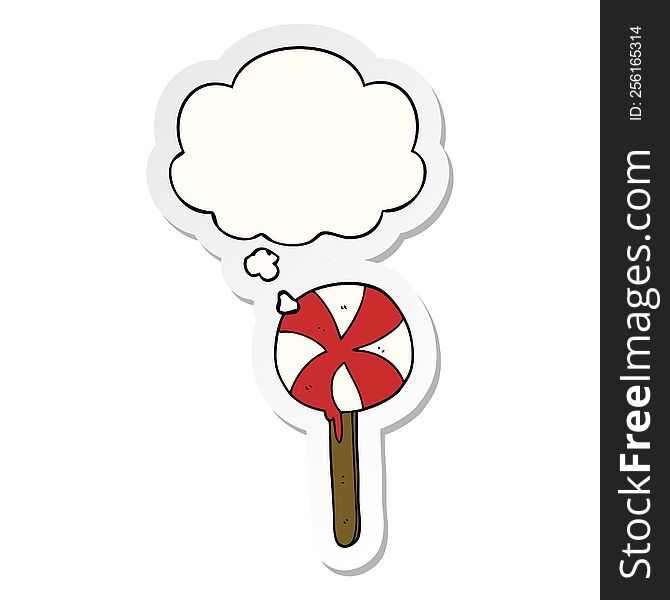 Cartoon Lollipop And Thought Bubble As A Printed Sticker
