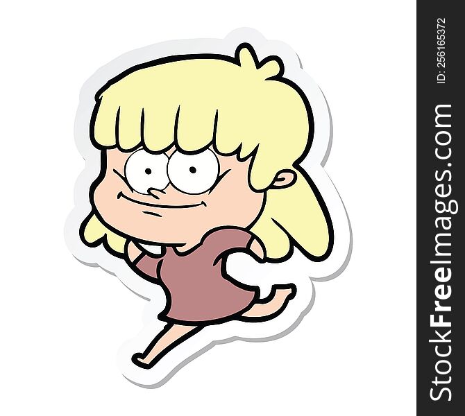 sticker of a cartoon smiling woman