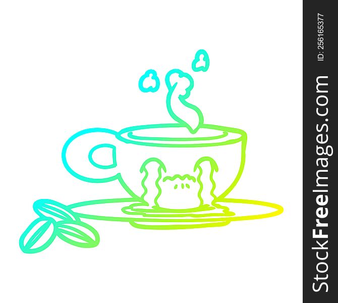 cold gradient line drawing of a cartoon crying espresso mug