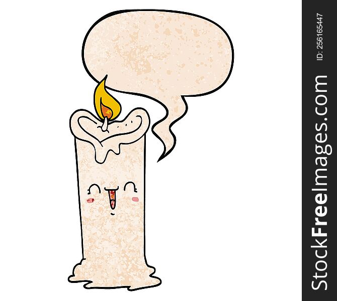 Cartoon Happy Candle And Speech Bubble In Retro Texture Style