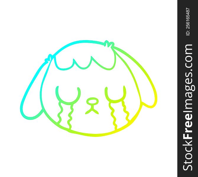 cold gradient line drawing cartoon dog face crying